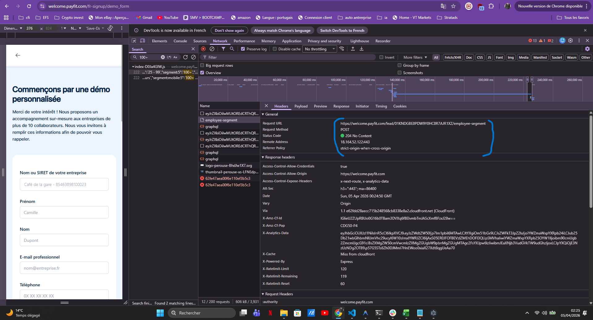 Requête First-Party indétectable contenant la qualification du lead
